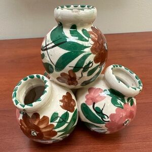 Italian Majolica Multi Bud Hand Made/Painted Ceramic Vase VGUC